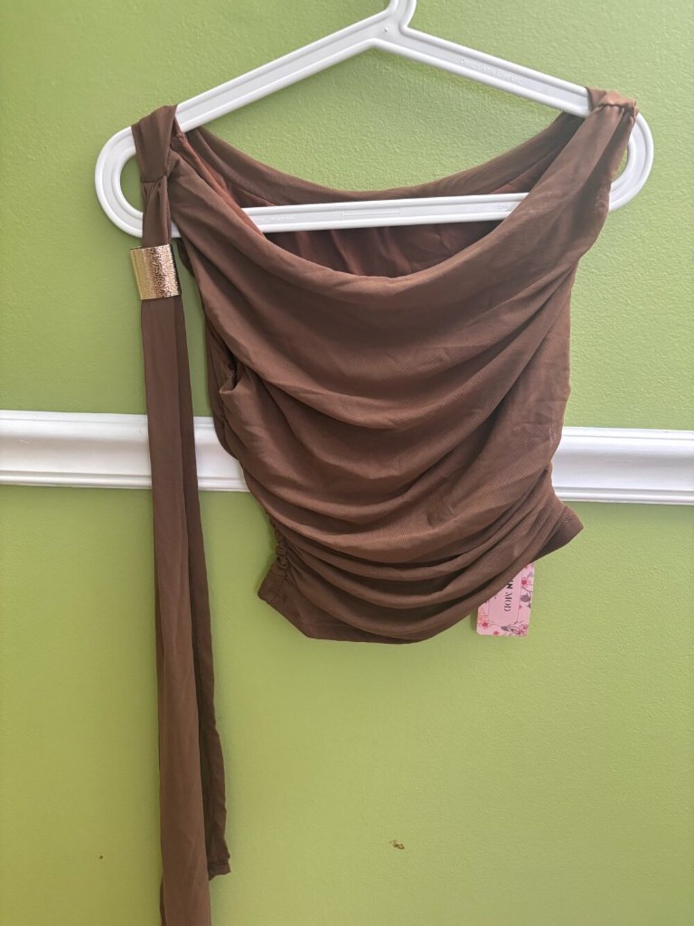 SHEIN NWT One Shoulder Draped Top Brown S